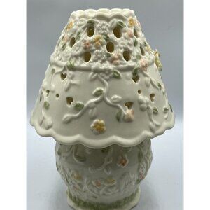 Tealight "Fairy Light" Bisque Porcelain Candle Holder w/Shade Flowers Birdhouses